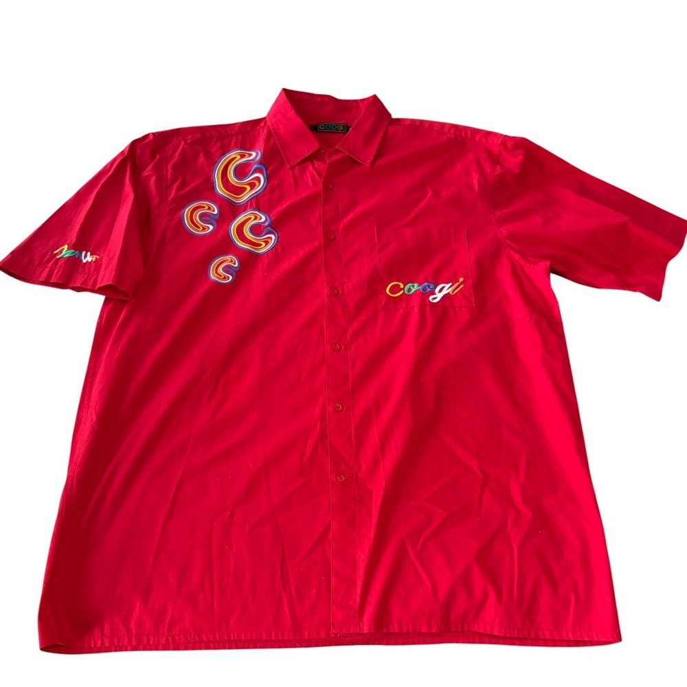 COOGI Shirt Mens 3XL Red Embroidered Big Logo Button Down Vintage Y2K Streetwear